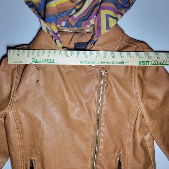 Blu Pepper Womens Brown Faux Leather Biker Jacket with Removable Hood Size Large - Picture 14 of 16